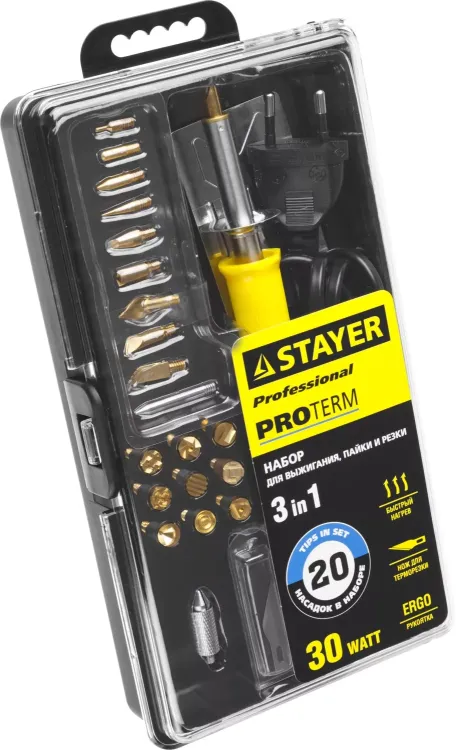 Прибор для выжигания STAYER "PROFESSIONAL", 3в1, с набором насадок 20шт 45227 купить в Магнитогорске