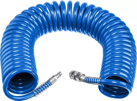 ЗУБР 15 м, 6 х 8 мм, 15 бар, воздушный спиральный шланг с фитингами рапид, Профессионал (6473-15) купить в Магнитогорске