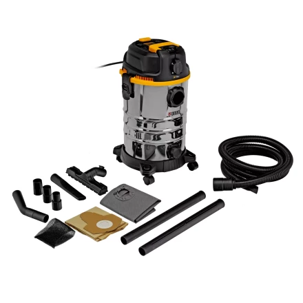 Пылесос строительный Denzel 28203 RVC30, 1400 Вт, бак 30 л, шланг 3 м, розетка с автосинхр. купить в Магнитогорске