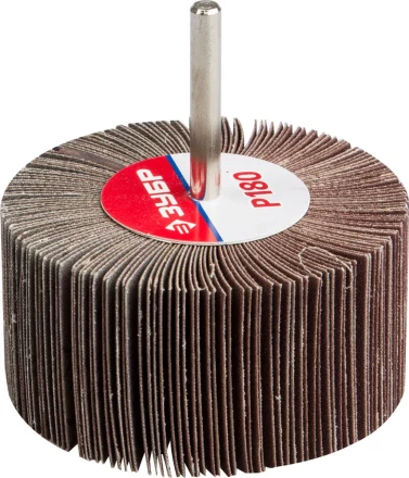 Круг шлифовальный ЗУБР &quot;МАСТЕР&quot; веерный лепестковый, на шпильке, тип КЛО, зерно-электрокорунд нормальный, P180, 40х80мм 36604-180 купить в Магнитогорске