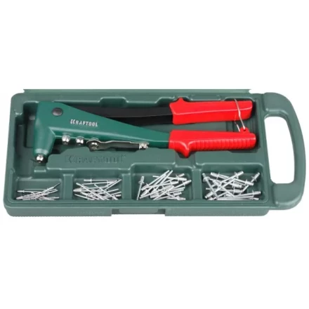 Заклепочник, KRAFTOOL &quot;NX-3&quot; 31170-H6, литой корпус, d=2,4-4,8 мм - Al и сталь; d=2,4-4,0 - нерж сталь, в боксе, с набором заклепок 31170-H6 купить в Магнитогорске