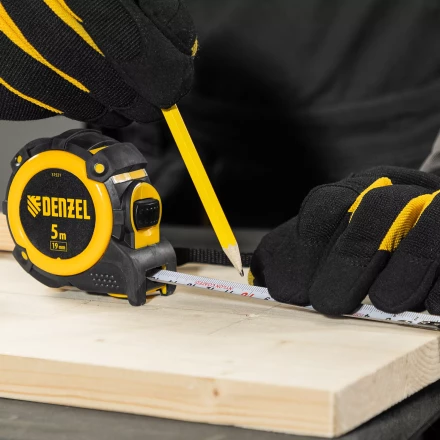 Рулетка Denzel 5м х 19мм, автоматич. фиксац., нейлон. покрытие, магнит. зацеп, двухстор. разметка, 31521 купить в Магнитогорске