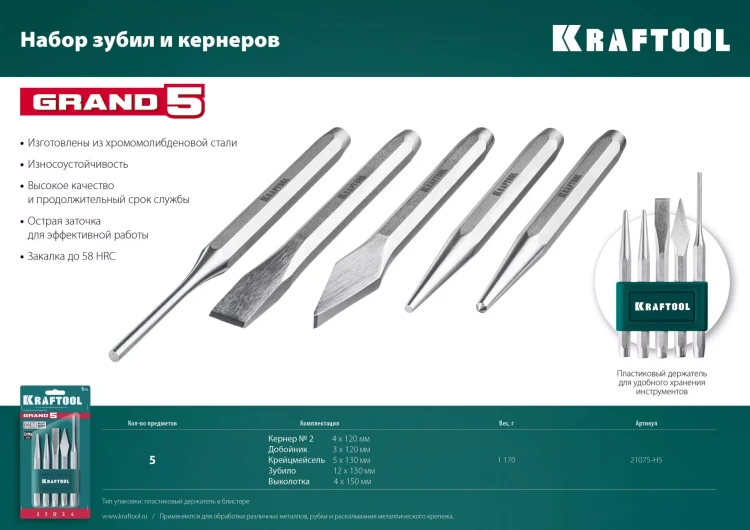 Наборы зубил и кернеров GRAND 21075-H5 купить в Магнитогорске