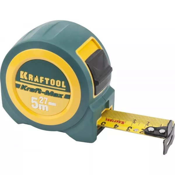 Рулетка KRAFTOOL "Kraft-Max", длинный вылет, нейлон покрытие, упрочненный двухкомп корпус, 5м/27мм 34127-05-27 купить в Магнитогорске