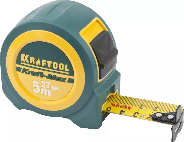 Рулетка KRAFTOOL "Kraft-Max", длинный вылет, нейлон покрытие, упрочненный двухкомп корпус, 5м/27мм 34127-05-27 купить в Магнитогорске