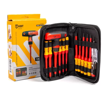 Диэлектрическая Т-образная отвертка КВТ VDE НИО-4412-Т со сменными битами, 12 шт. (87128) купить в Магнитогорске