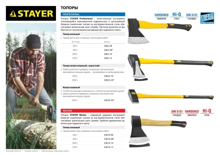 Топор-колун STAYER &quot;PROFESSIONAL&quot; кованый с двухкомпонентной фиберглассовой рукояткой, &quot;ушастый&quot;, 2кг/720мм 20623-20 купить в Магнитогорске