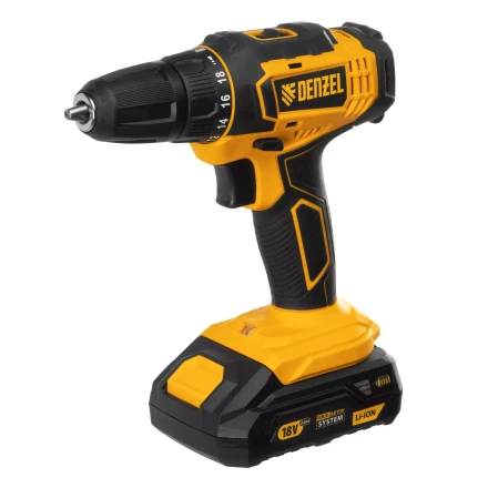 Дрель-шуруповерт аккумуляторная Denzel 26116, CDL-18-02BM, Li-Ion, 18 В, 2 аккумулятор купить в Магнитогорске