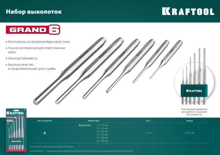 Наборы зубил и кернеров GRAND 21075-H6 купить в Магнитогорске