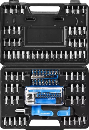 Набор ЗУБР &quot;ЭКСПЕРТ&quot;: Отвертка реверсивная с магнитным битодержателем и отсеком для бит в рукоятке, Cr-V, 130 предметов 25237-H129 купить в Магнитогорске