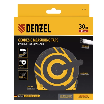 Рулетка геодезическая Denzel 30 м х 15 мм, закрытый корпус, фиберглассовая лента 31291 купить в Магнитогорске