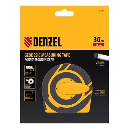 Рулетка геодезическая Denzel 30 м х 15 мм, закрытый корпус, фиберглассовая лента 31291 купить в Магнитогорске