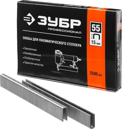 Скобы тип 55, 15 мм, особотвердые, ЗУБР &quot;ПРОФЕССИОНАЛ&quot; 31855-15, 2500 шт 31855-15 купить в Магнитогорске