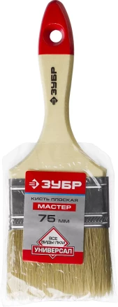 Кисть плоская  ЗУБР &quot;УНИВЕРСАЛ-МАСТЕР&quot;, натуральная щетина, деревянная ручка, 75мм 4-01003-075 купить в Магнитогорске