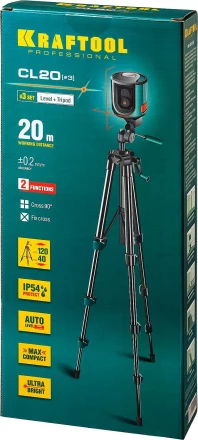 Нивелир лазерный линейный CL-20, сверхъяркий, KRAFTOOL 34700-3, штатив (35-110см), чехол, 20м, IP54, точн. 0,2 мм/м 34700-3 купить в Магнитогорске