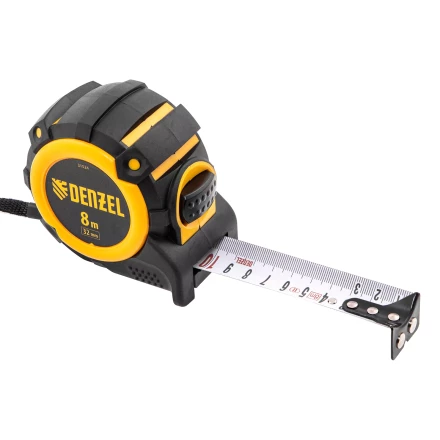 Рулетка Denzel 8м х 32мм, автоматич. фиксац., нейлон. покрытие, магнит. зацеп, двухстор. разметка, 31524 купить в Магнитогорске