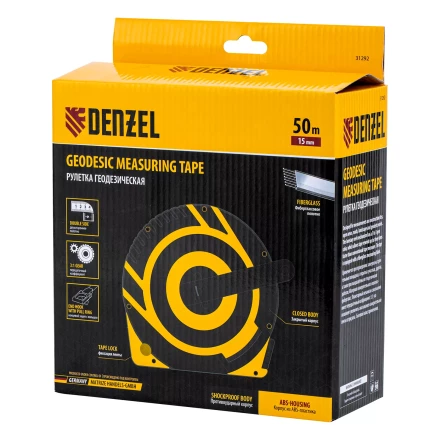 Рулетка геодезическая 50 м х 15 мм  Denzel 31292, закрытый корпус, фиберглассовая лента купить в Магнитогорске