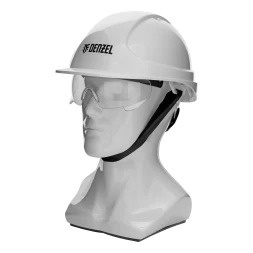 Каска защитная ударопр. Denzel «Форвард» (К-05),ABS/PC,комплект со встроен.очк.ОЧК-05 Форвард,белая 89205