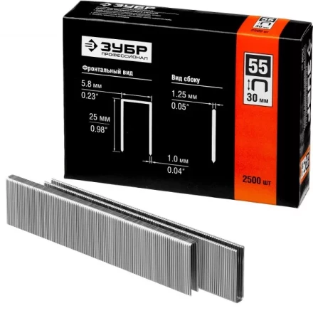 Скобы тип 55, 30 мм, особотвердые, ЗУБР &quot;ПРОФЕССИОНАЛ&quot; 31855-30, 2500 шт 31855-30 купить в Магнитогорске