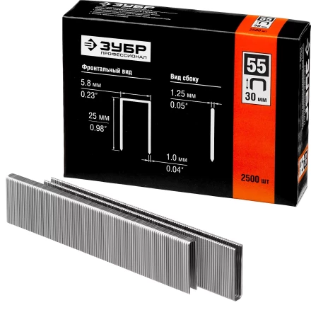 Скобы тип 55, 30 мм, особотвердые, ЗУБР &quot;ПРОФЕССИОНАЛ&quot; 31855-30, 2500 шт 31855-30 купить в Магнитогорске
