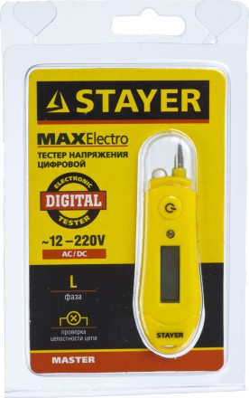 Тестер напряжения STAYER &quot;МASTER&quot; цифровой со световым индикатором, 12-220В, 70мм 45282 купить в Магнитогорске
