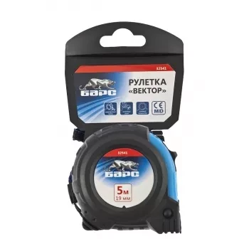 Рулетка Вектор 5 м х 19 мм, утолщенное полотно, магнитный зацеп, обрезиненный корпус  БАРС 32541 купить в Магнитогорске