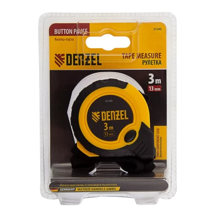 Рулетка Denzel 3м х 13мм, двухкомп. корпус, кнопка-пауза, 31540 купить в Магнитогорске