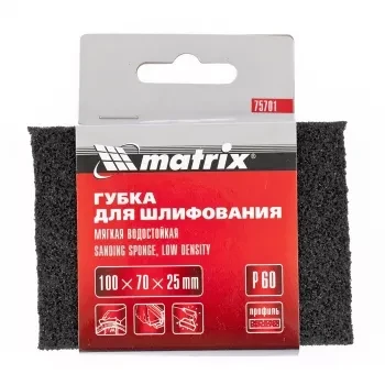 Губка для шлифования 100 х 70 х 25 мм мягкая P60 MATRIX 75701 купить в Магнитогорске