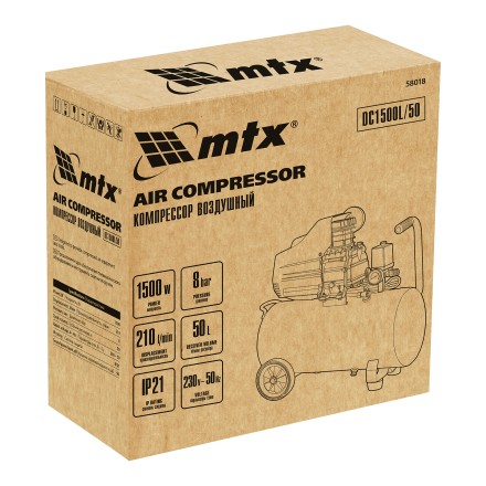 Компрессор воздушный MTX DC1500L/50, 1,5 кВт, 50 л, 210 л/мин 58018 купить в Магнитогорске