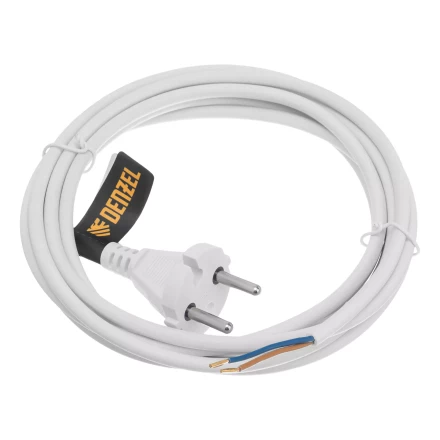 Шнур сетевой Denzel Energy Series, ПВС, 3 м, 2 x 1 мм, с неразборной вилкой, белый, 3 м, 37664 купить в Магнитогорске