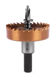 HSS-TiN коронка MESSER 50мм с центр. сверлом и толкающей пружиной для лист. материала до 2 мм ц/х