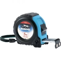 Рулетка Вектор 5 м х 25 мм, утолщенное полотно, магнитный зацеп, обрезиненный корпус БАРС 32542