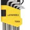 Набор STAYER "MASTER": Ключи имбусовые короткие, Cr-V, сатинированное покрытие, пластиковый держатель, Т10-Т50мм, 9 предметов 2743-H9 купить в Магнитогорске
