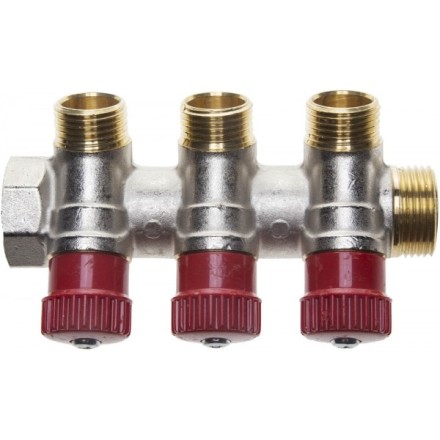 Коллектор GENERAL FITTINGS для горячей воды, вентили, никелированная латунь, вход 3/4&quot; - 3 выхода 1/2&quot; 51046-3/4-1/2-HT3 купить в Магнитогорске