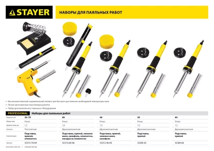 Паяльник с двухкомпонентной рукояткой и долговечным жалом, STAYER &quot;PROFI&quot; PROTerm, 55300-30, в комплекте (припой и подставка), 30 Вт, конус 55300-30 купить в Магнитогорске