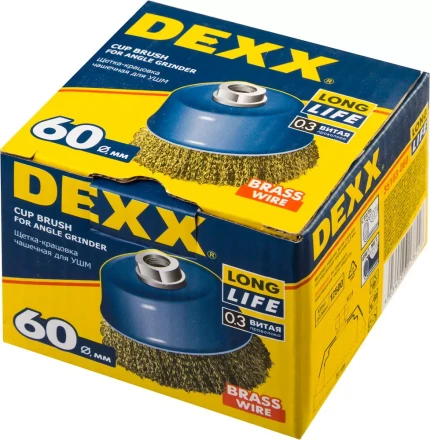 DEXX. Щетка чашечная для УШМ, витая стальная латунированная проволока 0,3мм, 60ммхМ14 35103-060 купить в Магнитогорске