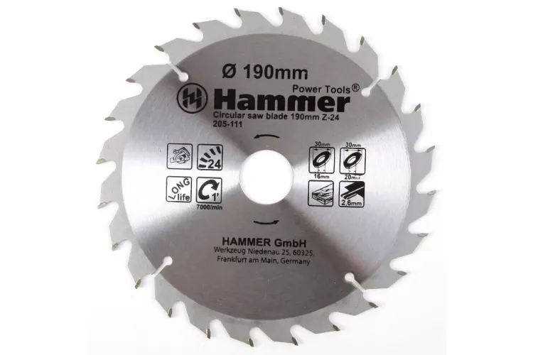 Диск пильный твердосплавный HAMMER Ф190х30мм 24зуб. купить в Магнитогорске