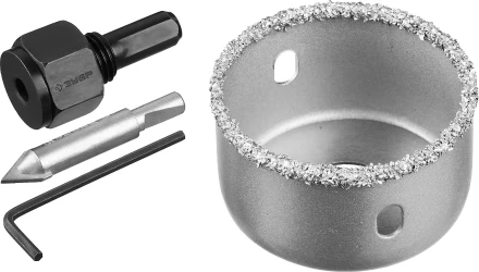 Коронка-чашка ЗУБР &quot;ПРОФЕССИОНАЛ&quot; c карбид-вольфрамовым нанесением, 51 мм, высота 25 мм, в сборе с державкой и сверлом 33360-051_z01 купить в Магнитогорске