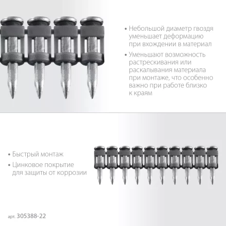 ЗУБР CN 22 х 2.7 мм, гвозди по бетону оцинкованные, 1000 шт (305388-22) купить в Магнитогорске