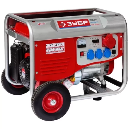 Электростанция ЗУБР бензиновая, 4-х тактная, ручной пуск, колеса + рукоятка, 380/220В, 5500Вт ЗЭСБ-5500-ФН купить в Магнитогорске