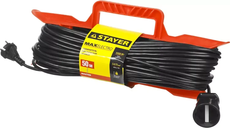 Удлинитель электрический "MAXElectro" на рамке, 50 м, 1 гнездо, STAYER 55018-50 купить в Магнитогорске