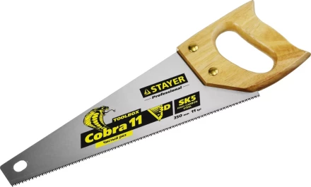 Ножовка многоцелевая компактная (пила) COBRA TOOLBOX 350 мм,11 TPI, прямой мелкий зуб, точный рез вдоль и поперек волокон разных материалов, STAYER 1515-35 купить в Магнитогорске
