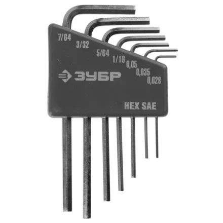 Набор ключей имбусовых ЗУБР&quot;ЭКСПЕРТ&quot;МИНИ для точных работ, Cr-V,HEX SAE 0,028,0,035,0,05,1/16,5/64,3/32,7/64 дюйма,7шт 27475-H7 купить в Магнитогорске