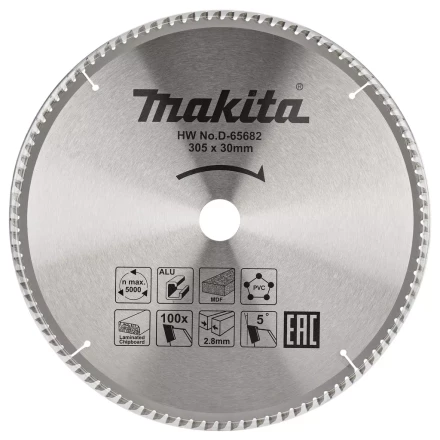 Диск пильный универсальный для алюминия/дерева/пластика Makita D-65682, 305x30x2.8/2 мм; 100 зубьев купить в Магнитогорске