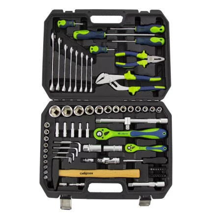 Набор инструментов 76 предметов CrV, 1/2&quot;, 1/4&quot; Сибртех 13528 купить в Магнитогорске
