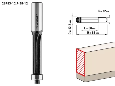 ЗУБР 12.7 x 38 мм, хвостовик 12 мм, фреза кромочная с нижним подшипником, Профессионал (28783-12.7-38-12) купить в Магнитогорске