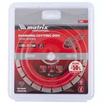 Диск алмазный отрезной сегментный ф180х22,2мм тонкий сухое резание MATRIX Professional 730647 купить в Магнитогорске