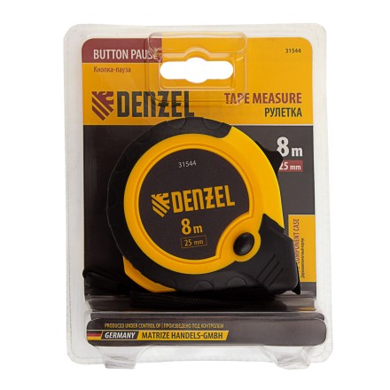 Рулетка Denzel 8м х 25мм, двухкомп. корпус, кнопка-пауза, 31544 купить в Магнитогорске