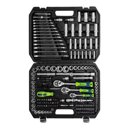 Набор инструментов Сибртех 14170, 1/2&quot;, 3/8&quot;, 1/4&quot;, пластиковый кейс 215 предм. купить в Магнитогорске