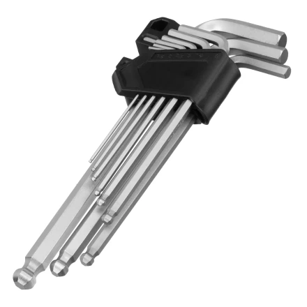 Набор ключей имбусовых, HEX, 1,5-10 мм, CrV, 9 шт., удлиненные, с шаром Сибртех 123647 купить в Магнитогорске